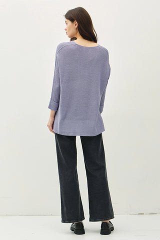 V-Neck Dolman Sleeve W. Roll Cuff Sweater Slate Blue