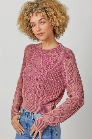 Washed Cotton Cropped Sweater Rose