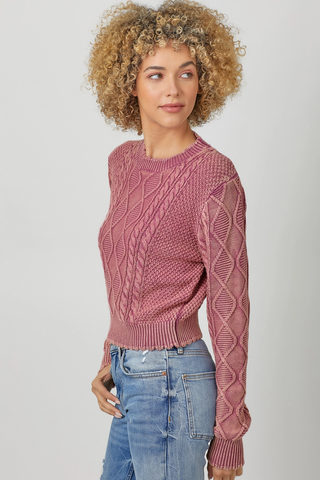 Washed Cotton Cropped Sweater Rose