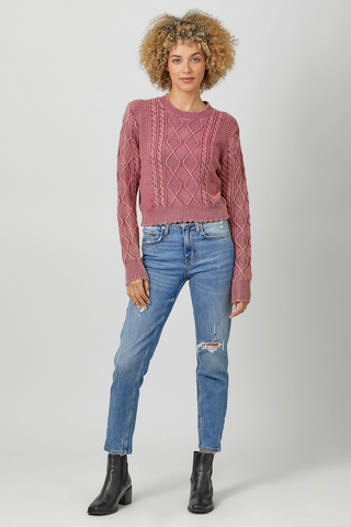 Washed Cotton Cropped Sweater Rose