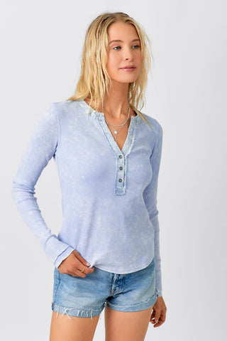 Long Sleeve Henley Spring Thermal Shirt Ice Blue