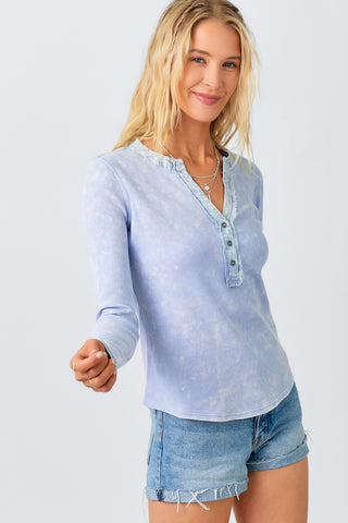 Long Sleeve Henley Spring Thermal Shirt Ice Blue