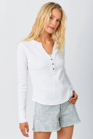 Long Sleeve Henley Spring Thermal Shirt Off White