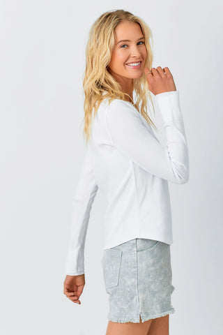 Long Sleeve Henley Spring Thermal Shirt Off White