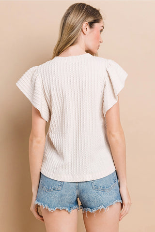 Flutter Sleeve Top Ivory Textured Knit