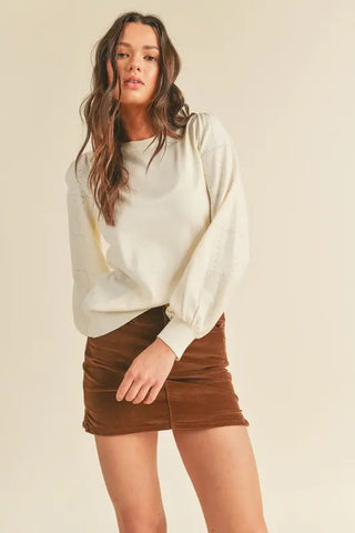 Pointelle Puff Sleeve Sweater