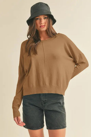 Round Neckline Lightweight Sweater Chocolate