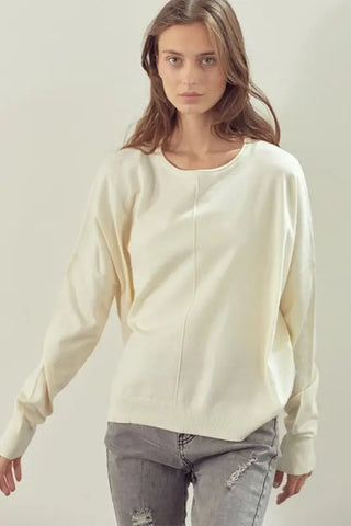 Round Neckline Lightweight Sweater Ivory