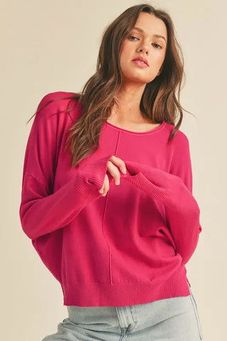 Round Neckline Lightweight Sweater Viva Magenta