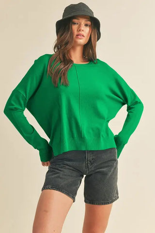 Round Neckline Lightweight Sweater Kelly Green