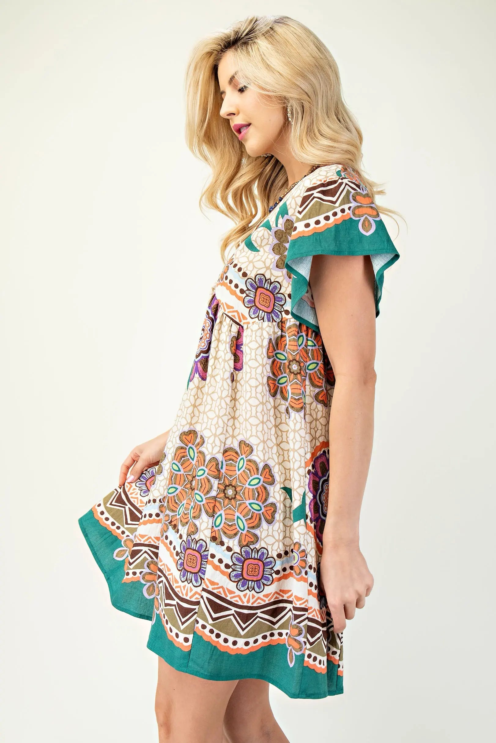 60s Floral V-Neck Short Sleeve Mini Dress with Back Tie Boutique 44 60s Floral V-Neck Short Sleeve Mini Dress with Back Tie Boutique 44