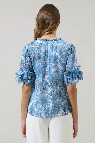 Tierra Floral Endry Ruffle Blouse, BLUES