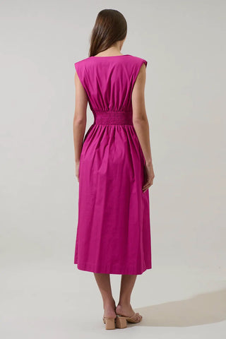 Joslyn Two-Way Zipper Midi Dress with Pockets Magenta
