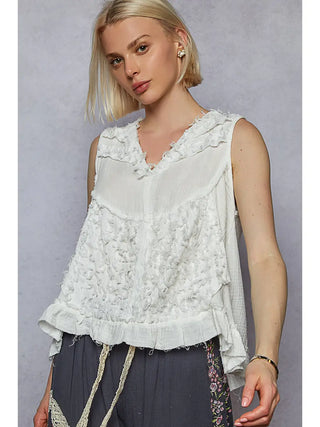 Sleeveless Boho Top Off White