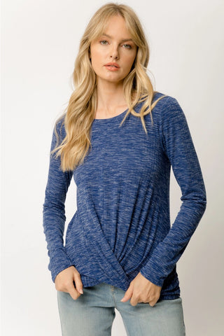 Twist Front Long Sleeve Knit Top Blue Sapphire