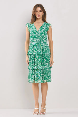 Flouncy Tiered Ruffle Dress Mesh Airy Layers Tropical Green