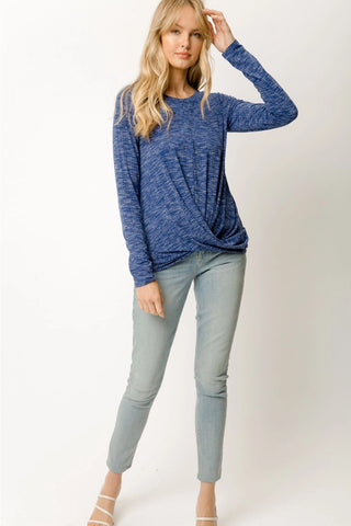 Twist Front Long Sleeve Knit Top Blue Sapphire