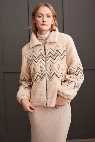 Tribal Boucle Sherpa Jacket with Emroidery