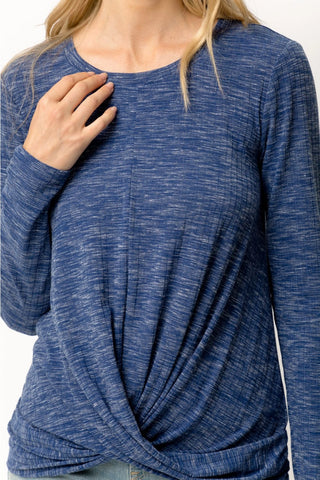 Twist Front Long Sleeve Knit Top Blue Sapphire