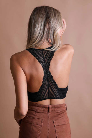 Padded Ribbed Lace Racerback Bralette, Sage