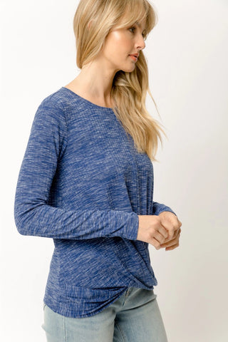 Twist Front Long Sleeve Knit Top Blue Sapphire