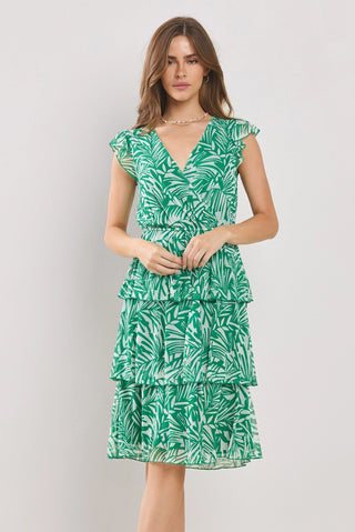 Flouncy Tiered Ruffle Dress Mesh Airy Layers Tropical Green