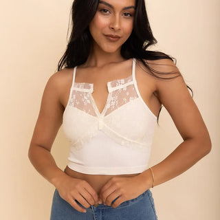 High Neck Flora Seamless Mesh Lace Bralette