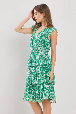 Flouncy Tiered Ruffle Dress Mesh Airy Layers Tropical Green