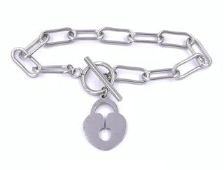 Heart Lock Charm Bracelet Stainless Steel Link Chain, Stainless Steel