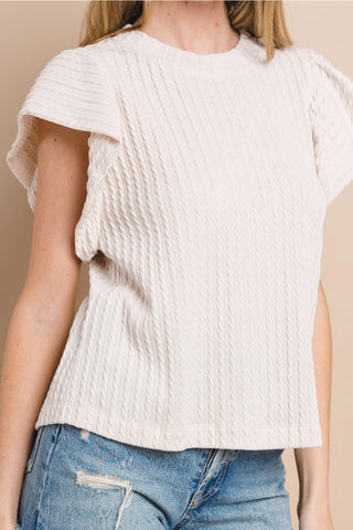 Flutter Sleeve Top Ivory Textured Knit