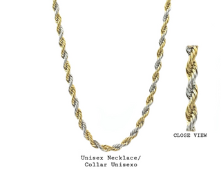 Thick Rope Chain Twisted Gold and Silver Stainless Steel 24 inches