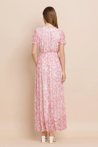 Floral Faux Wrap Stretchy Mesh Maxi Dress Ivory/Blush