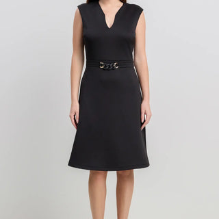 Scuba Mini Black Dress w/ Chain Detail