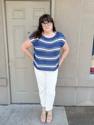 Keys Lightweight Summer Knit Stripe Top Navy White
