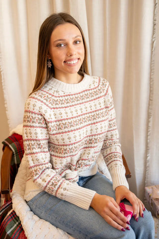 Dex Fair Isle Sweater Soft Cream Brown