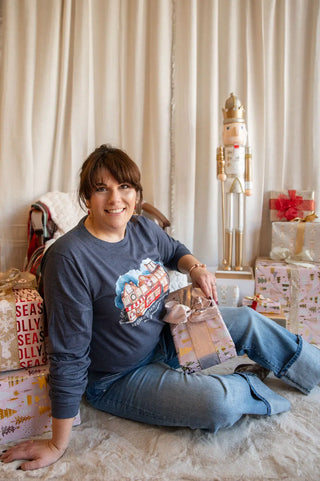 Hometown Holiday Long Sleeve Christmas Shirt Navy