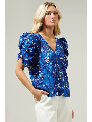 Caspian Floral Ruched Sleeve Top