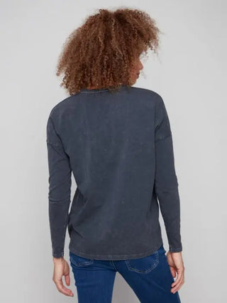 Charlie B Long Sleeve Knit Top with Beaded Starburst