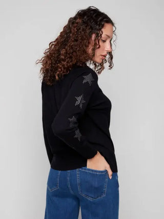 Charlie B Star Studded Raglan Crew Neck Sweater