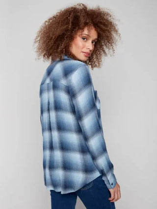 Charlie B Soft Plaid Button-Down Shirt With Front Pockets