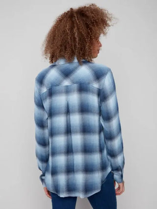 Charlie B Soft Plaid Button-Down Shirt With Front Pockets