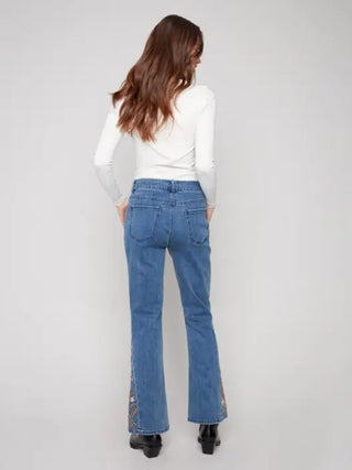 Charlie B Floral Embroidered Bootcut Jean with Inset