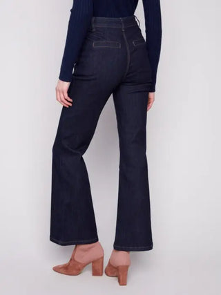 Charlie B Flare Leg Stretch Denim Jean with Side Buttons