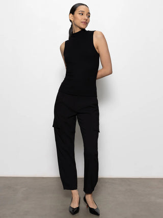 Essential Sleeveless Mock Neck Top Black