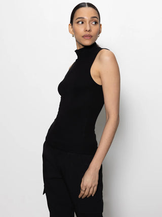 Essential Sleeveless Mock Neck Top Black