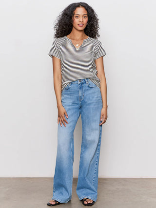 Sanctuary Notch Neck Tee Light Oat/Black Stripe