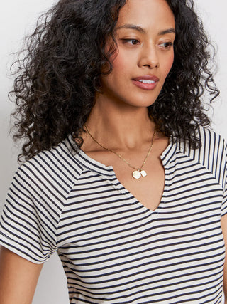 Sanctuary Notch Neck Tee Light Oat/Black Stripe