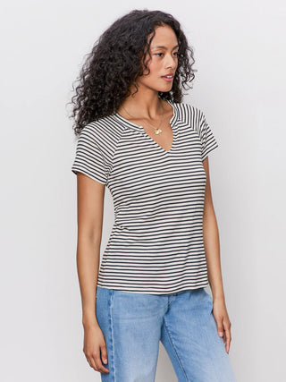 Sanctuary Notch Neck Tee Light Oat/Black Stripe