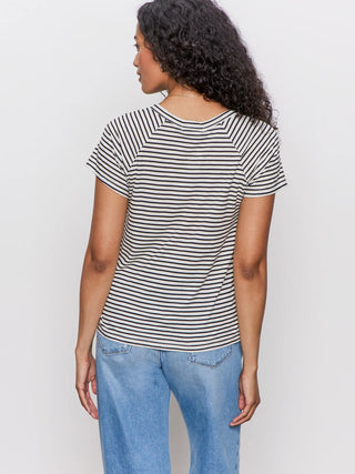 Sanctuary Notch Neck Tee Light Oat/Black Stripe