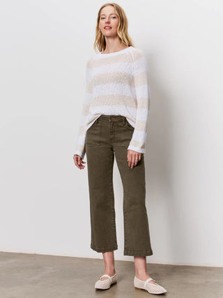 Sanctuary Textured Raglan Crew Sweater White/Light Oat Stripe